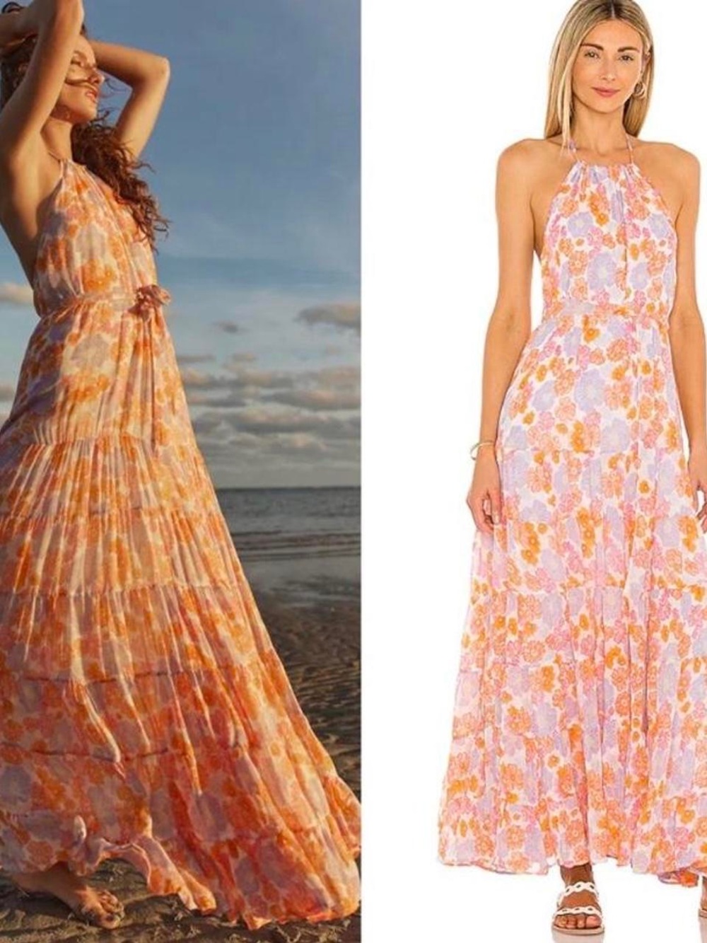 REVOLVE Floral Halter Maxi Dress — Orange & Pink